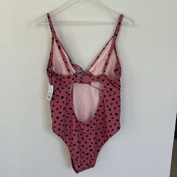 NWT Shade & Shore Dusty Mauve Black Polka Dot One Piece Swimsuit Size Large - Picture 6 of 14